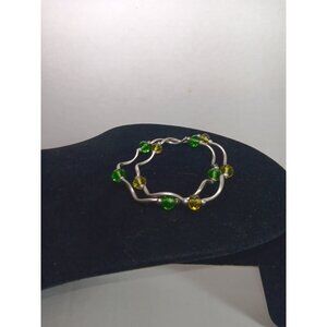 Lot of 2 MSC Mainstreet Collection Wavy Beaded Green Yellow Stretch Bracelets